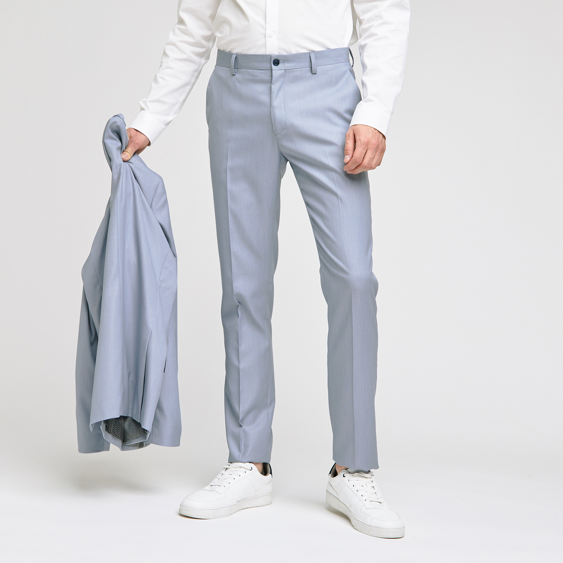 pantalon de costume slim matière reliefée stretch Bleu Homme