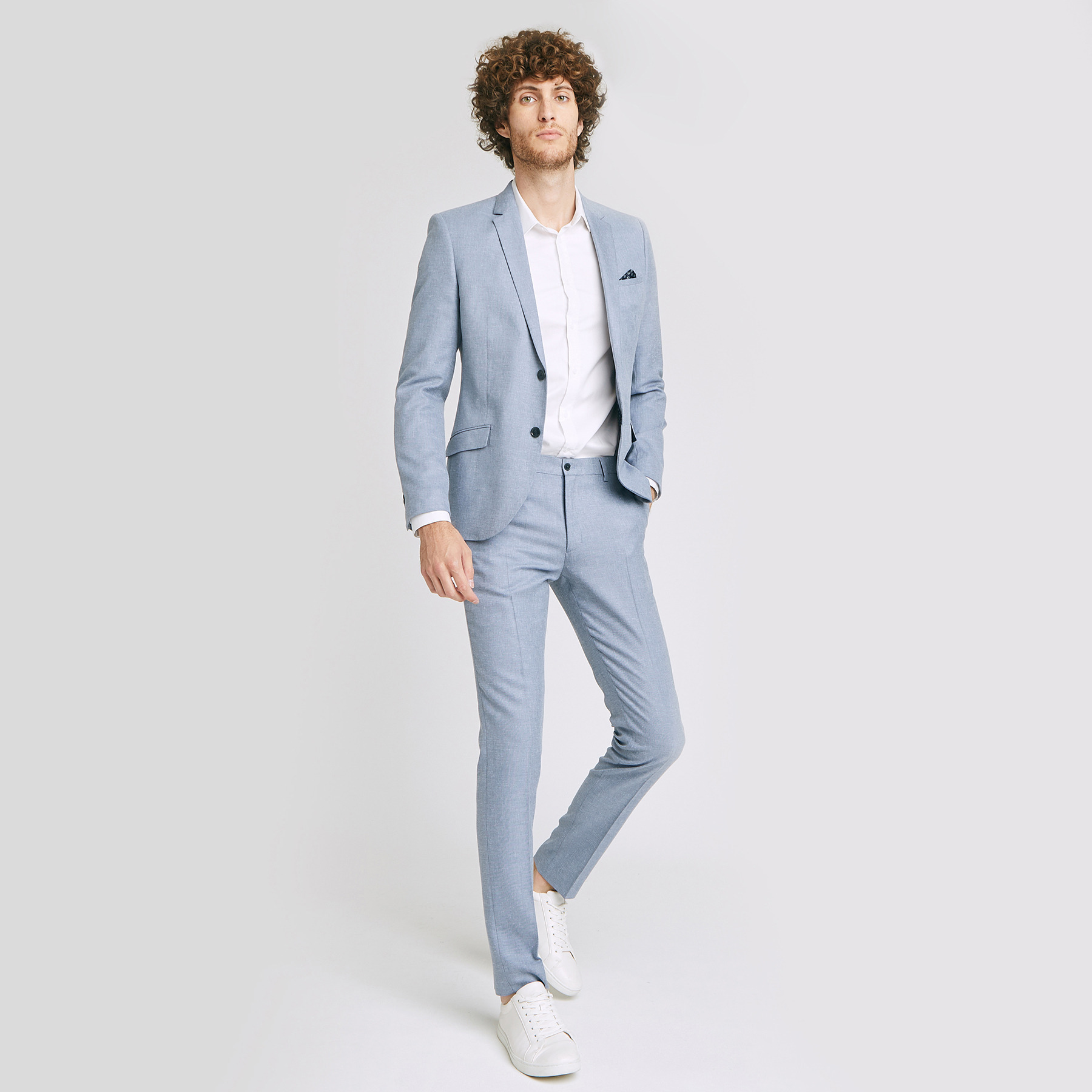 pantalon de costume slim avec lin Bleu Homme