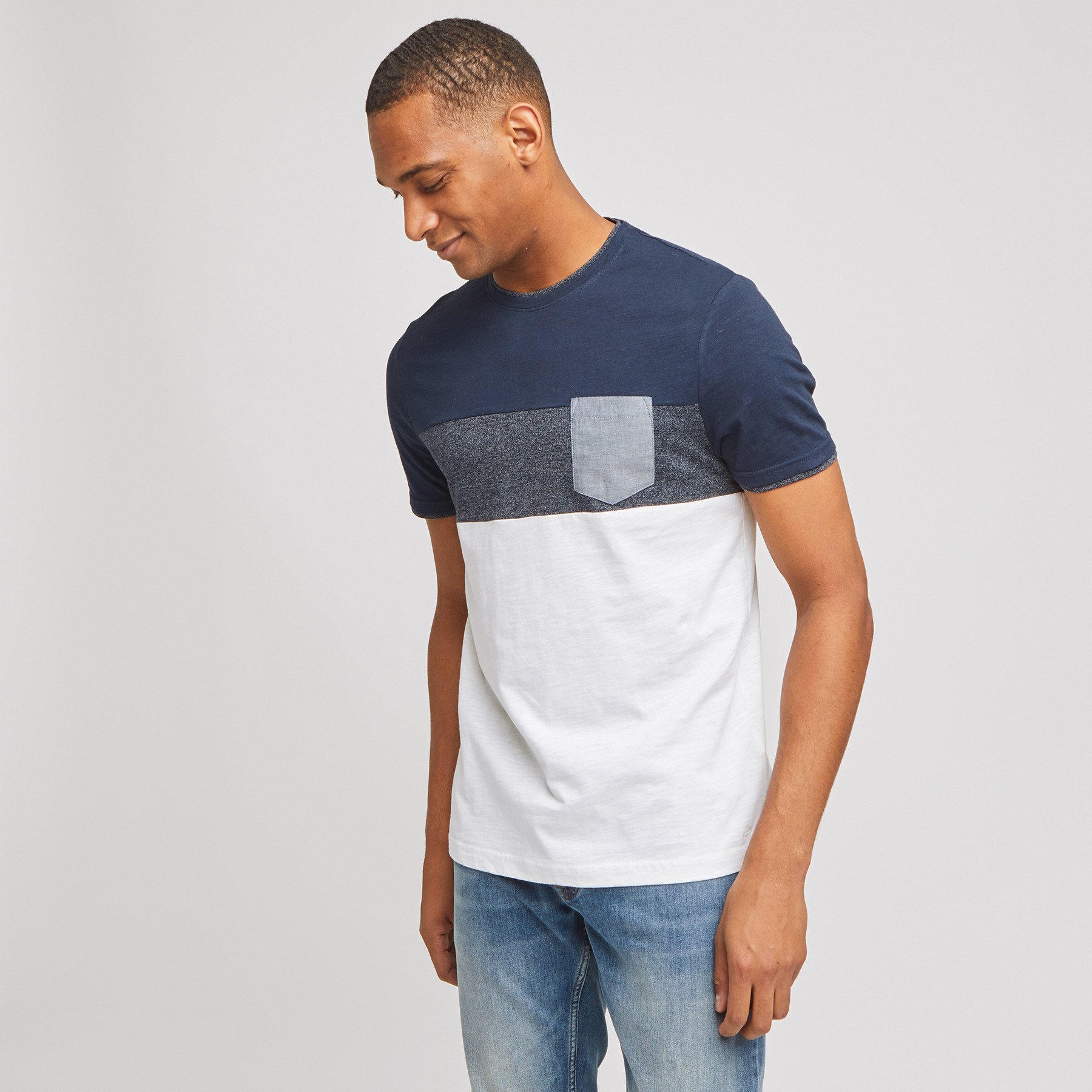 Tee-shirt colorblock coton issu de l'agriculture Bleu Homme