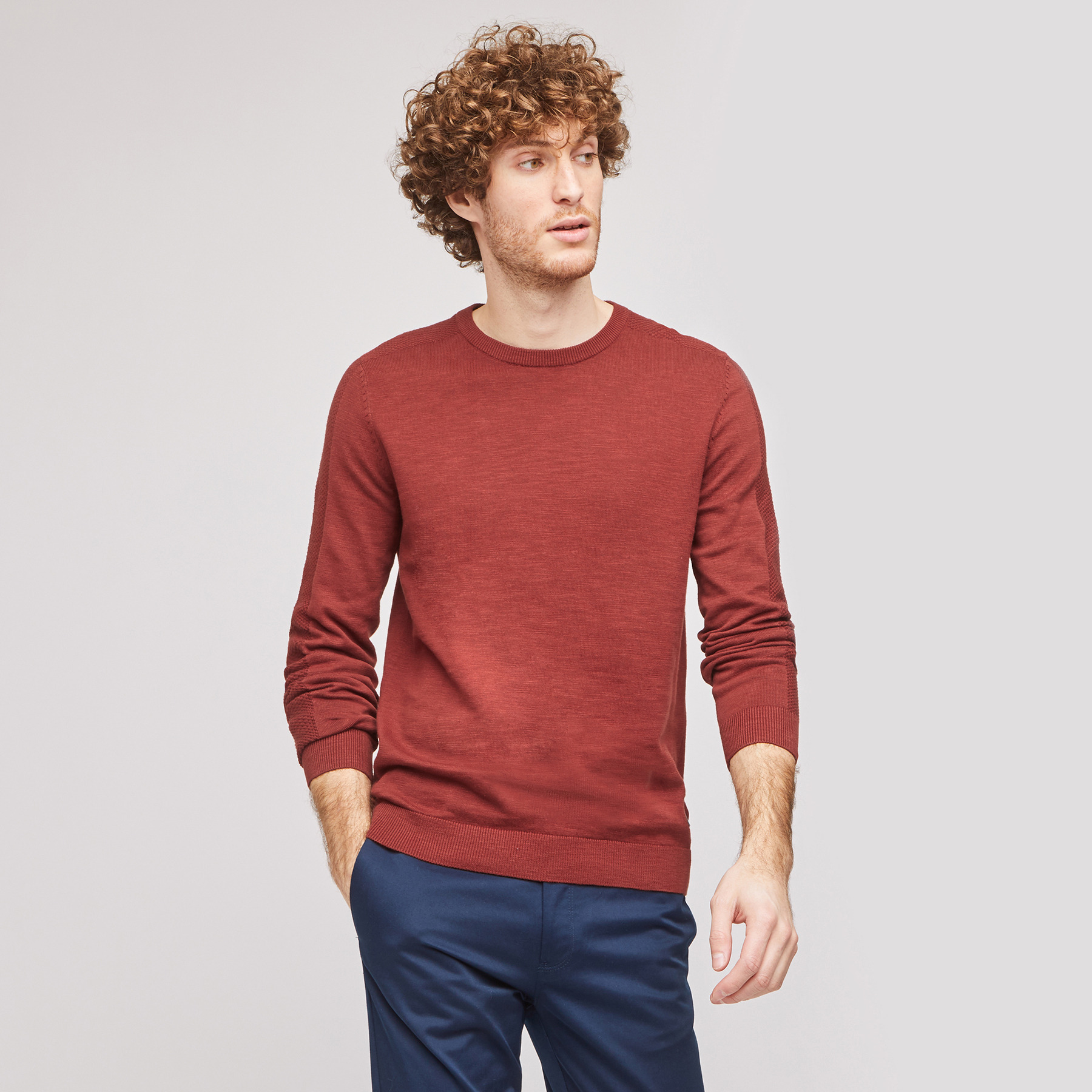 Pull uni col rond Marron Homme