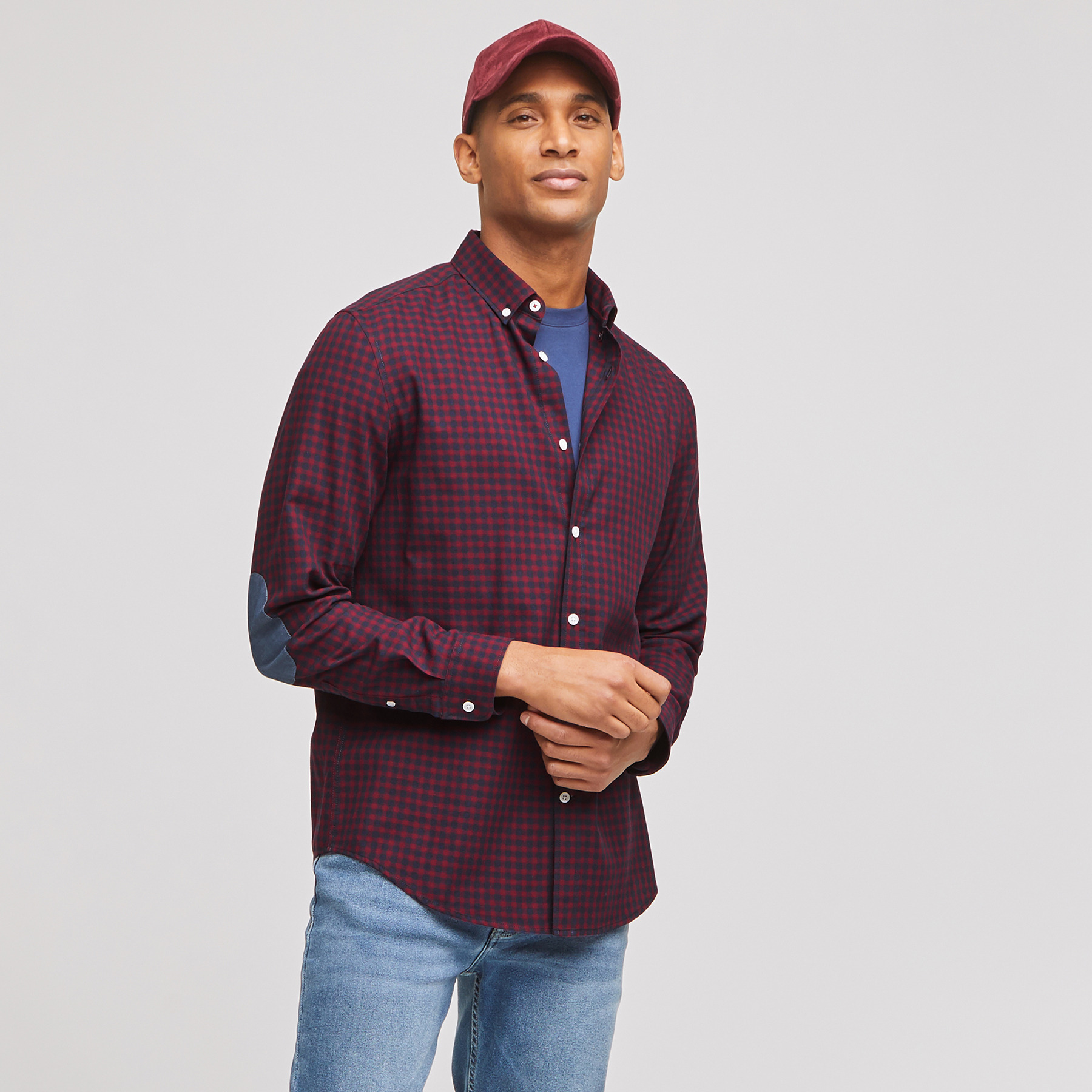 Chemise regular à carreaux avec coudières coton is Rouge Homme