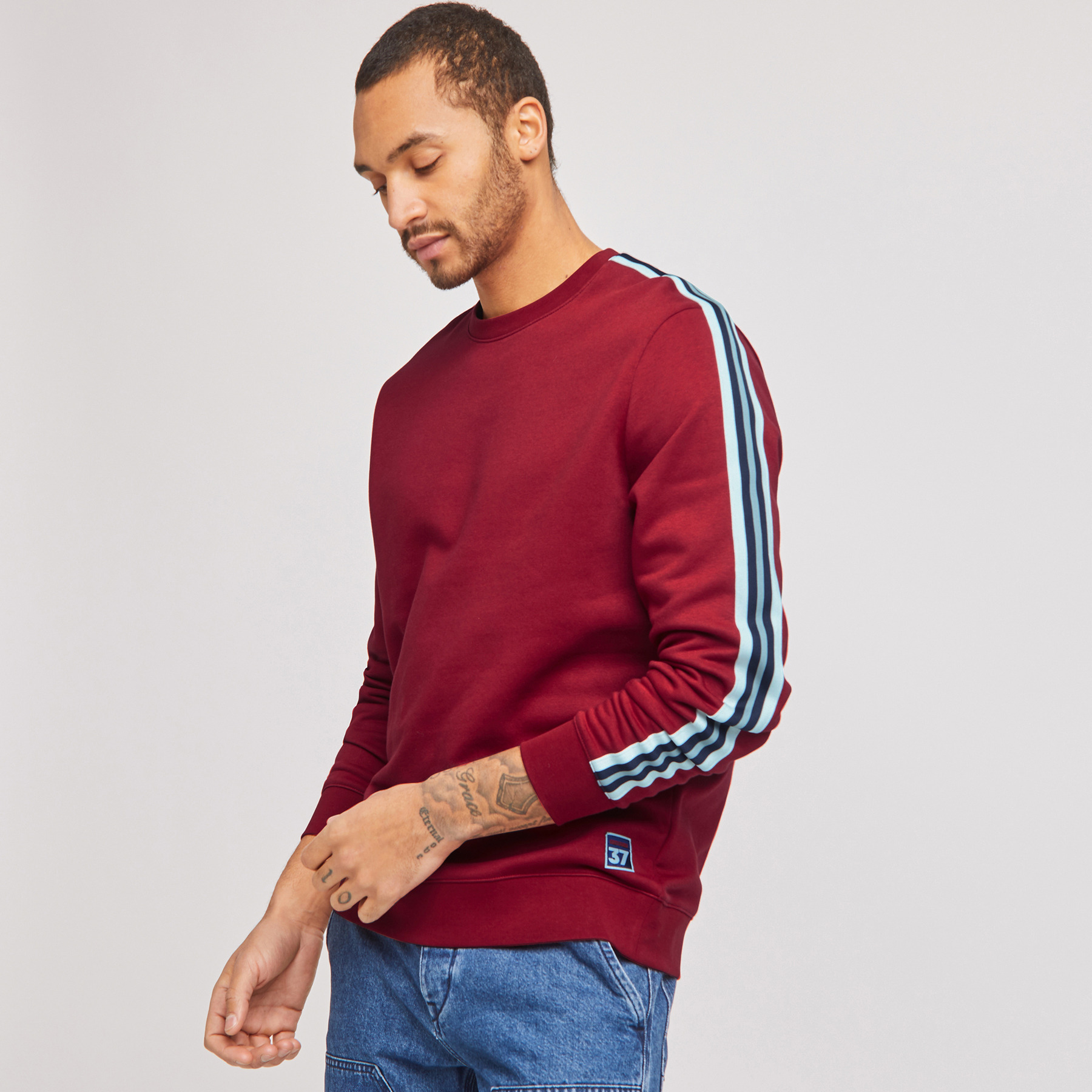 Sweat col rond à bandes Rouge Homme