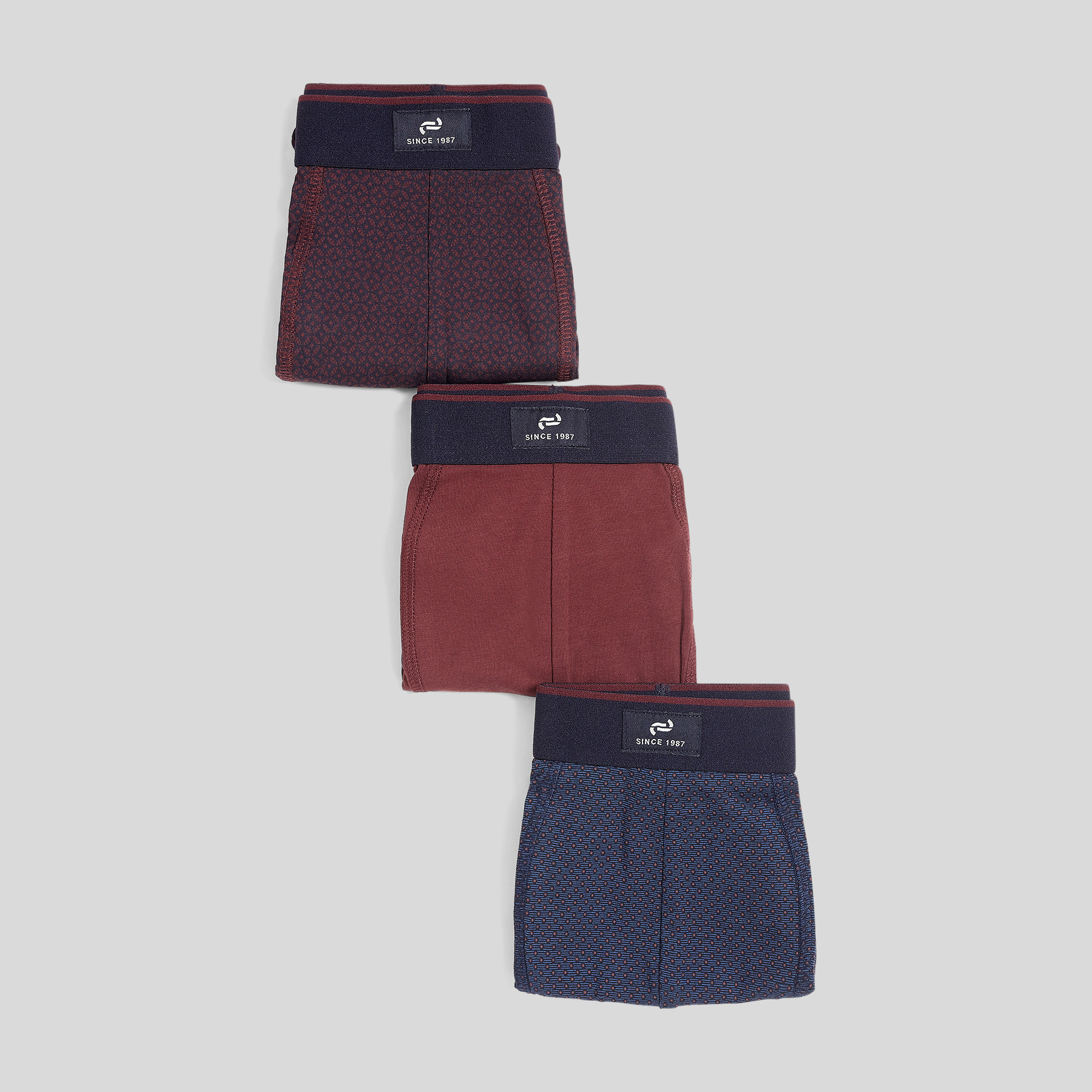 Brice - Lot de 3 boxers imprimés coton issu de l'agricultu bordeaux homme